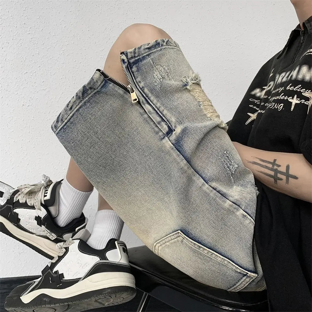 HEARUJOY  -  Men's High Street Ripped Denim Versatile Loose and Handsome Shorts