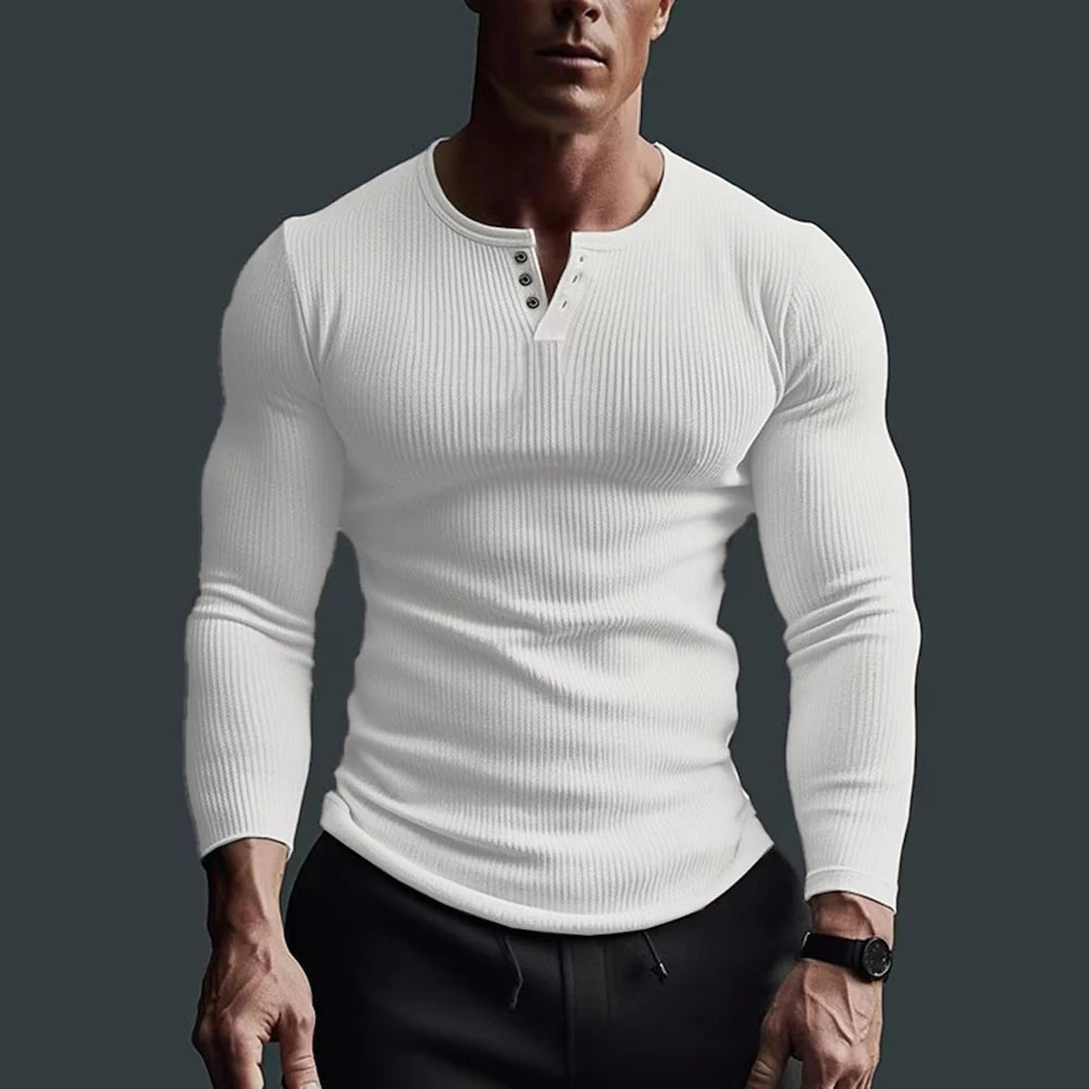 HEARUJOY  -  Tops Men T-Shirt Black/White/Grey Autumn/Winter Fitness Shirts High Elasticity Large Size Long Sleeve Solid Color Hot Sale
