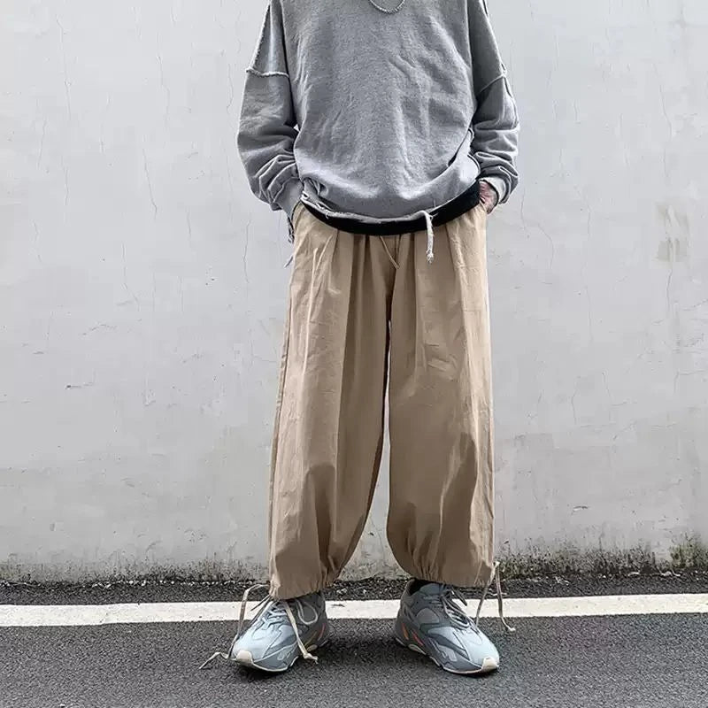 HEARUJOY  -  Solid Color Loose Thin Men's Casual Wide-leg Pants Summer High Quality Slacks Fashion 2025 Cotton Xxxl Y2k Male Cropped Trousers