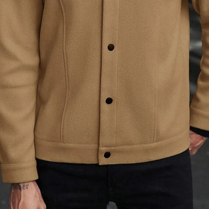 HEARUJOY  -  Daily Casual Mens Woolen Jacket Coat Vintage Turn-down Collar Button Pockets Cargo Jackets Men Autumn Fashionable Cardigan Tops