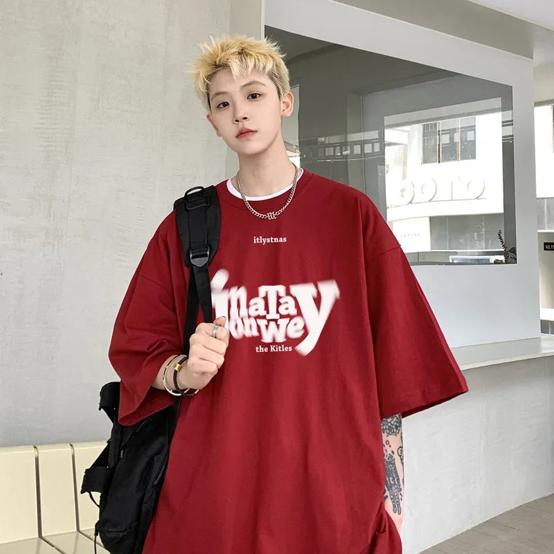 HEARUJOY  -  T Shirt Oversized Cotton For Men White 5XL Men's Letter Print T-shirts Male Casual Wear Summer Tee Shirts Unisex Big Size