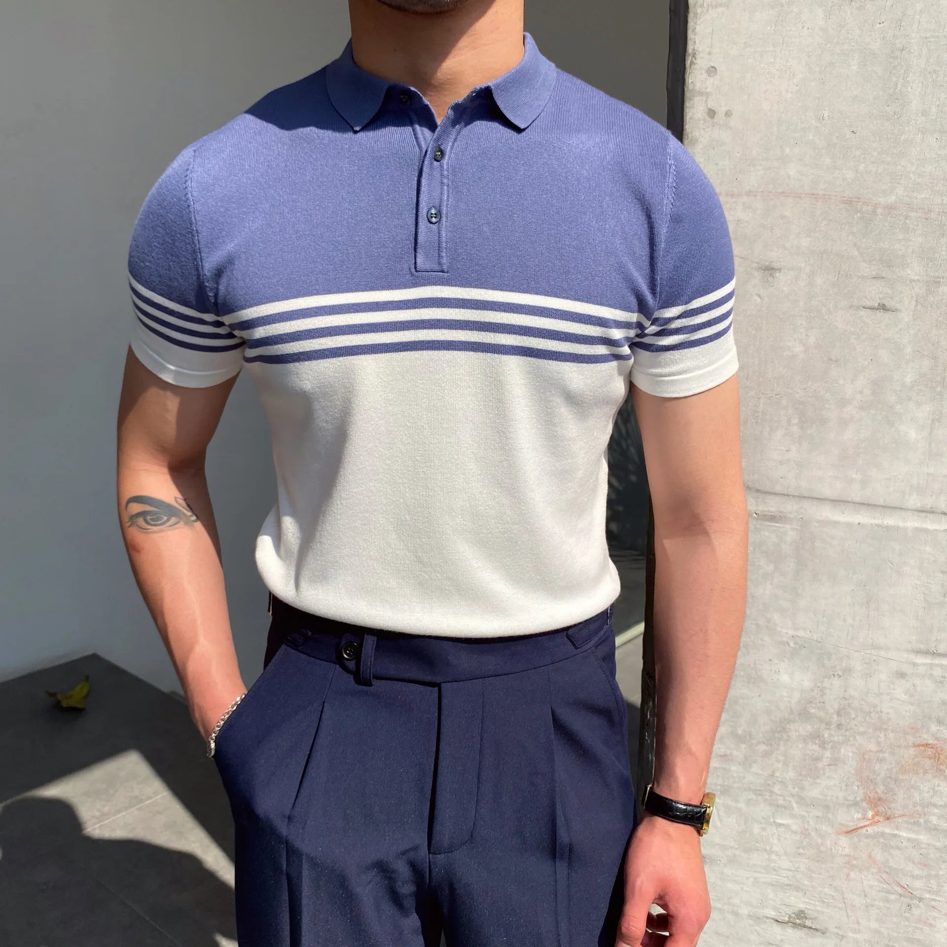 HEARUJOY  -  Summer Cotton Men Polo Shirt Business Casual Turn-down Collar Button-up Tees Fashion Flocking Tshirts Top Lce Silk Fabric Blouse