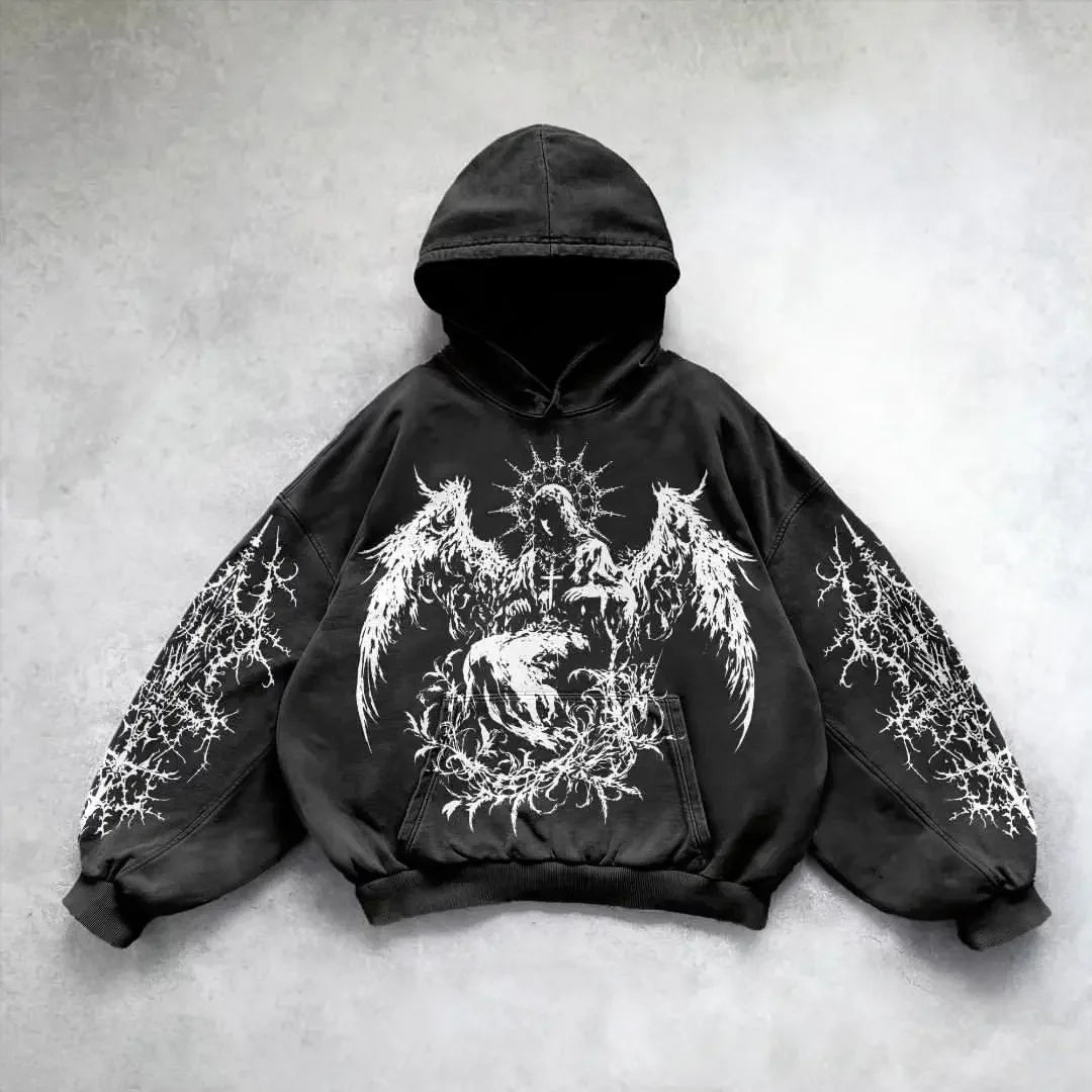 Hearujoy Y2K Retro Punk Hip hop Printed Men Women High Quality Hoodie American Gothic Fashion Couple Casual Hoodie Sweatshirt Streetwear