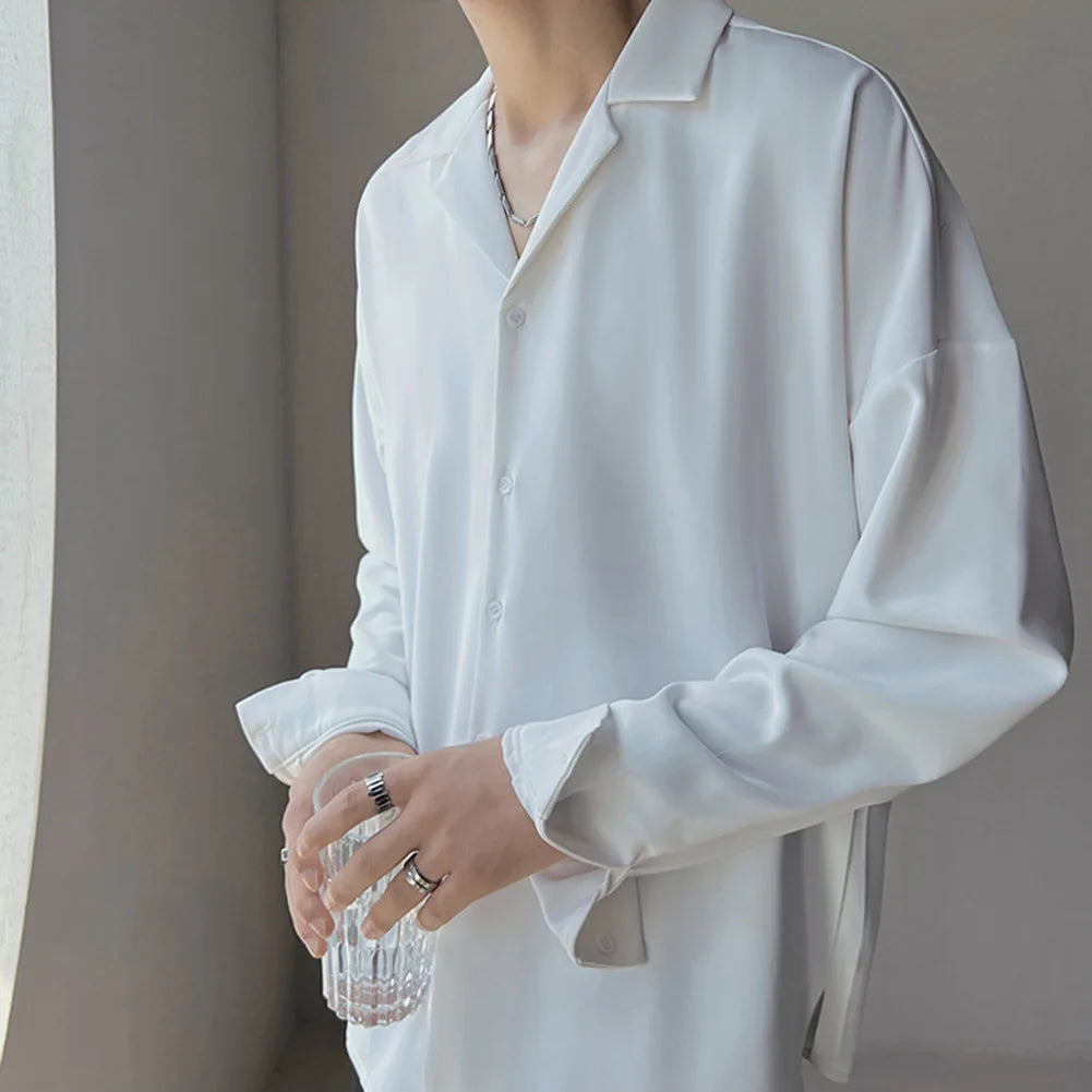 HEARUJOY  -  Casual Drape Shirt Trendy Button Up For Everyday Wear Casual Drape Shirt For Men All Seasons Wear Daily Use Apparel