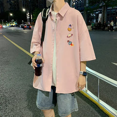 HEARUJOY  -  Men's Oversized Shirts White Mens Fashion Blouse Funny 5xl Oversize Half Sleeves Dress Shirt for Men Print New Clothing Casual