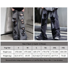 HEARUJOY  -  Men Vintage High Waist Baggy Hole Pants Fashion Hip Hop Gothic Wide Leg Jeans Casual Loose Trouser 2025