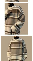 HEARUJOY  -  Men's Retro Striped Contrast Thickened Trendy Brand Loose Sweater Jacket