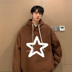 HEARUJOY  -  Men's Oversized Hoodie Off White 5XL Hoodies with Hat Over size for Men Star Print Man Casual Wear Hoody Male Sweatshirt