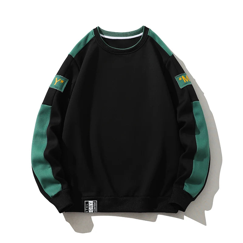 HEARUJOY  -  Men's Round Neck Hoodies Spring Autumn New Fashion Trend Versatile Patchwork Long Sleeve Letter Print Pullover Loose Casual Tops