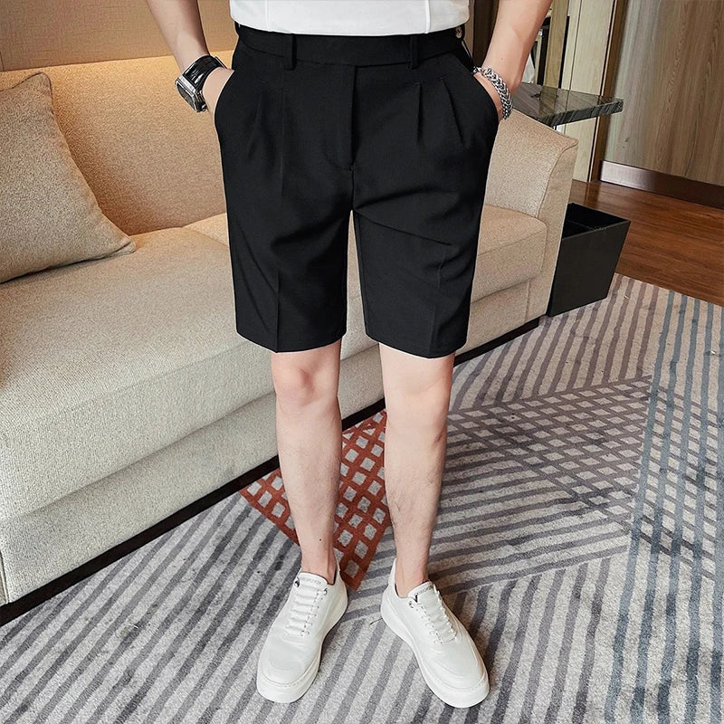 HEARUJOY  -  New Men Summer Slim-fit British Style Suit Shorts Light Luxury Business Straight-leg Shorts Leisure Button-down Half-pants M-3XL