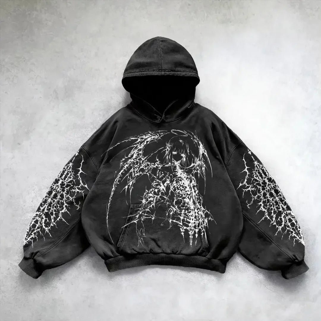 Hearujoy American Gothic Fashion Harajuku Y2K Vintage Punk Solid Color Printed Men Casual Hoodie Couples Casual Hoodie sweatshirt