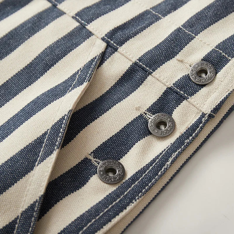 HEARUJOY  -  Vintage Men's American Retro Motorcycle Overalls Striped Bib Denim Jumpsuit 100% Cotton Autumn Pants Heavyweight