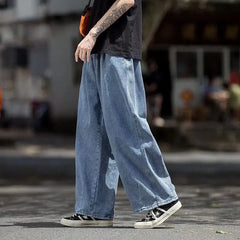 Hearujoy Streetwear jeans cargo pants Loose Plus Size Wide Leg Pants Solid color Japanese Harajuku Casual Denim Pants Men Clothing