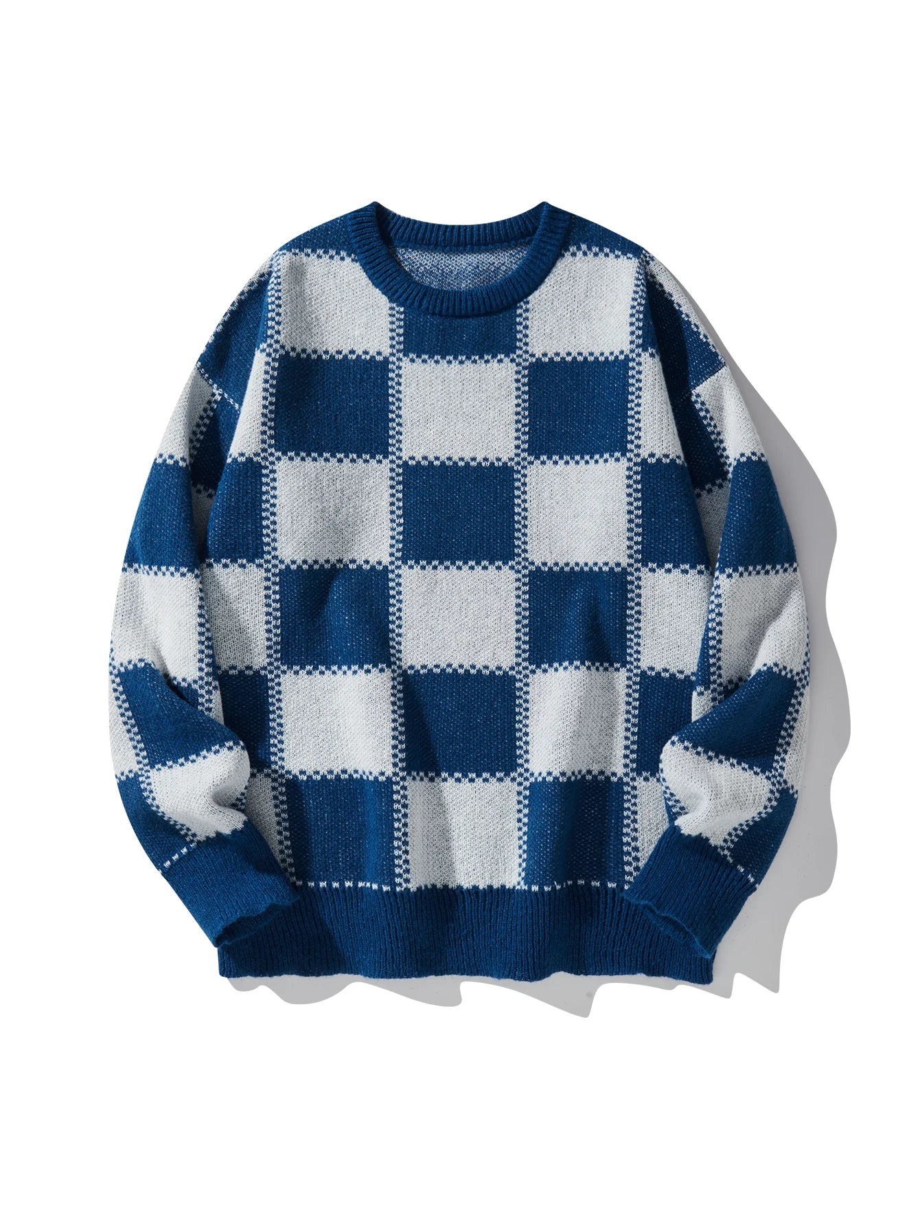HEARUJOY  -  New Popular Autumn Winter Plaid Jacquard Pattern Pullover Sweater Casual Round Neck Contrast Color Knitted Men's Pullover