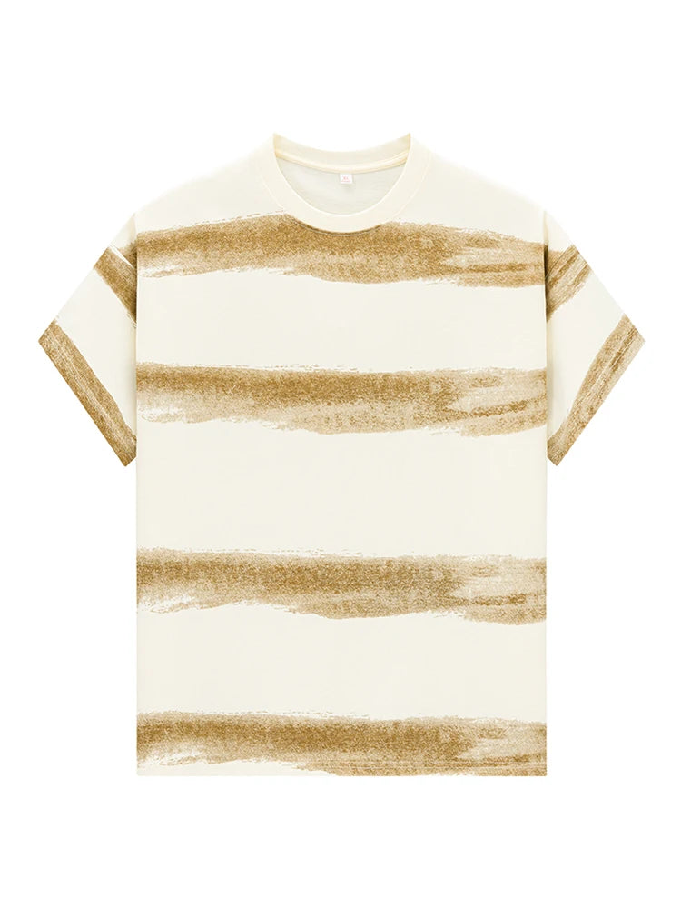 HEARUJOY  -  250G Cotton Summer T-shirts Men Korean Fashion Irregular Stripes Basic Tees Y2K Tops Short Sleeve Oversized T Shirts