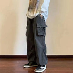 HEARUJOY  -  Men Elastic Waist Solid Color Cargo Pants Multi Pocket Loose Baggy Pants for Women Streetwear Harem Casual Pants하렘 바지