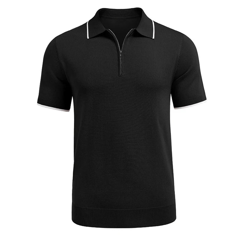 HEARUJOY  -  Summer Clothing Men's Light Luxury Knitted Zipper Solid Color Polo Shirt Streetwear Button-down T-shirt for Men Fashion Knitwear