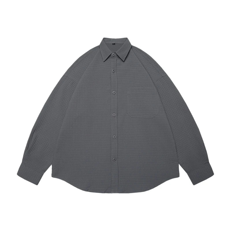 HEARUJOY  -  Mens Casual Waffle Shirts Long Sleeve Button Down Autumn Sold Color Loose Fit Shirts Jacket