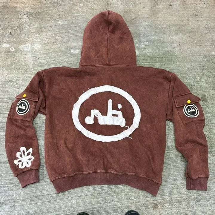 Hearujoy Y2k Vintage Fashion Wash Zip Up Hoodies Men Women Street Harajuku Hip Hop Embroidery Long Sleeve Coats Loose Hooded Sweatshirt