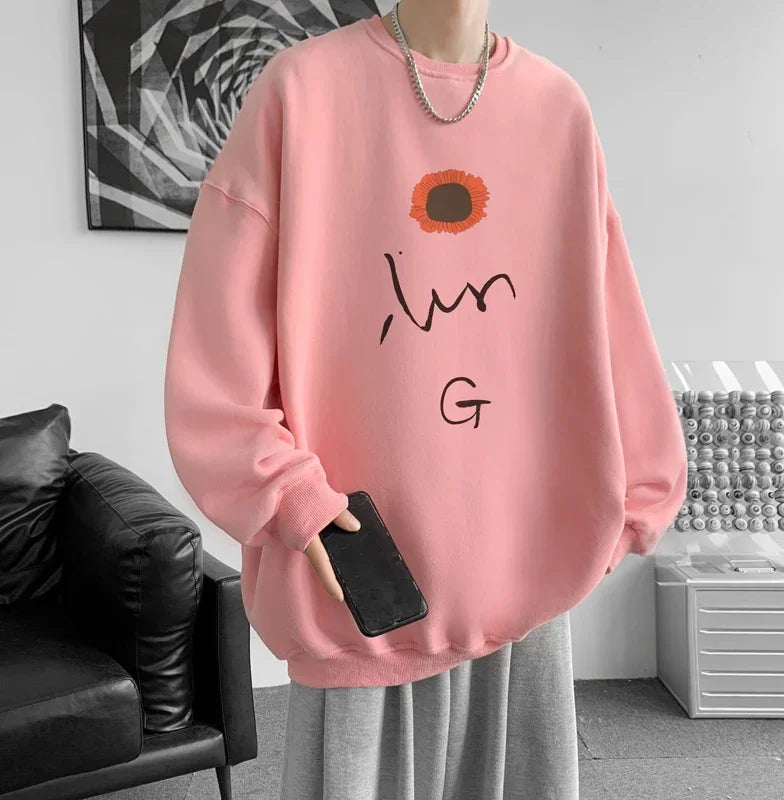 HEARUJOY  -  Men's Oversized Hoodie White Hoodies Autumn Oversize for Men Floral Print 5XL Man Casual Wear Hoody Male Sweatshirt Unisex