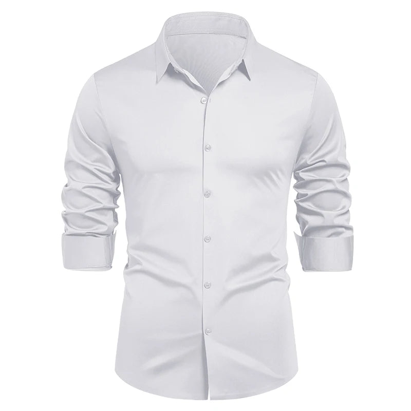 HEARUJOY  -  Men's Elastic Spring and Autumn New Long Sleeve Shirt Anti-wrinkle Free Ironing Business Comfort Breathable Slim Men Dress Shirt