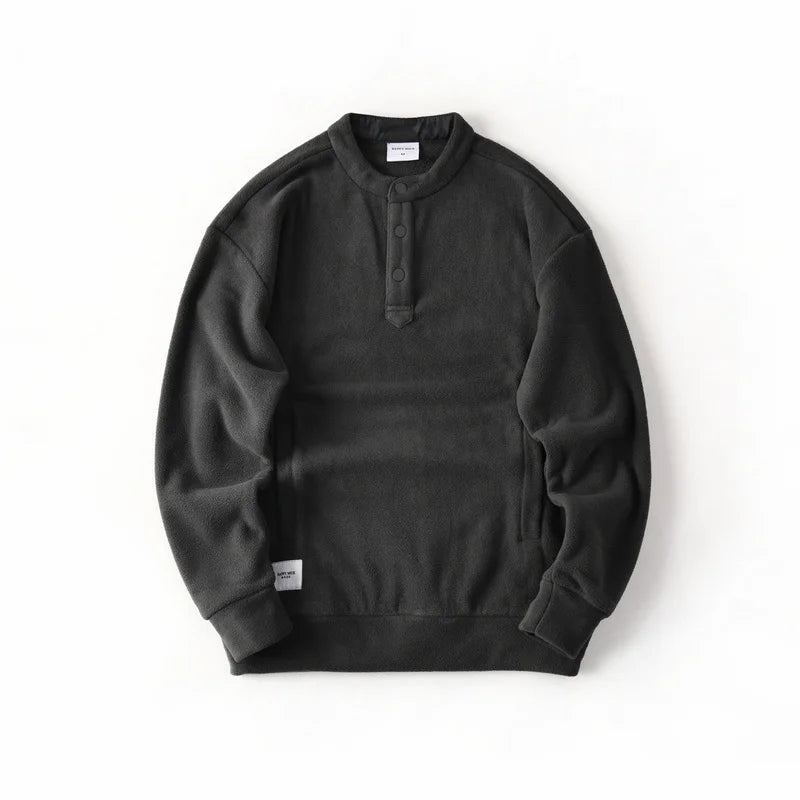 HEARUJOY  -  Men's Double-Sided Fleece Relaxed Fit Henley Neck Pullover - Warm Casual Sweatshirt for Autumn/Winter