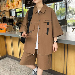 HEARUJOY  -  Summer fashion 2 Pieces Set Tracksuit Men's Two Piece Shirt Shorts Harajuku Streetwear Men Sets Short Sportswear Suits