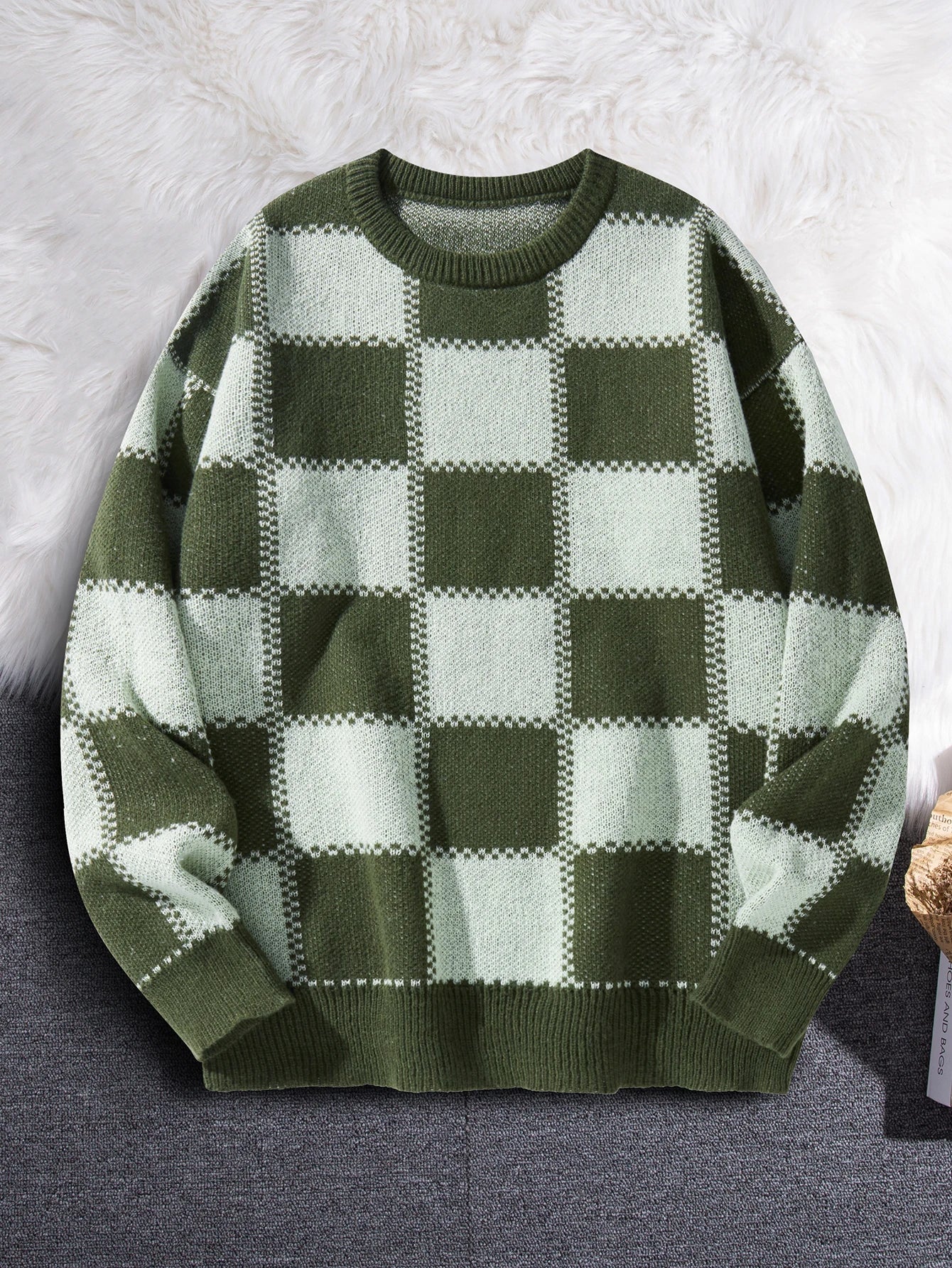 HEARUJOY  -  New Popular Autumn Winter Plaid Jacquard Pattern Pullover Sweater Casual Round Neck Contrast Color Knitted Men's Pullover
