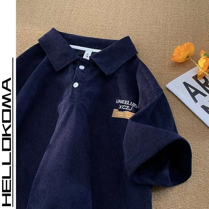 HEARUJOY  -  American Fashion Retro Polo Shirt Men's Short-sleeved Korean Version 2025 New Summer High Street Trend Shirt Lapel T-shirt Chic