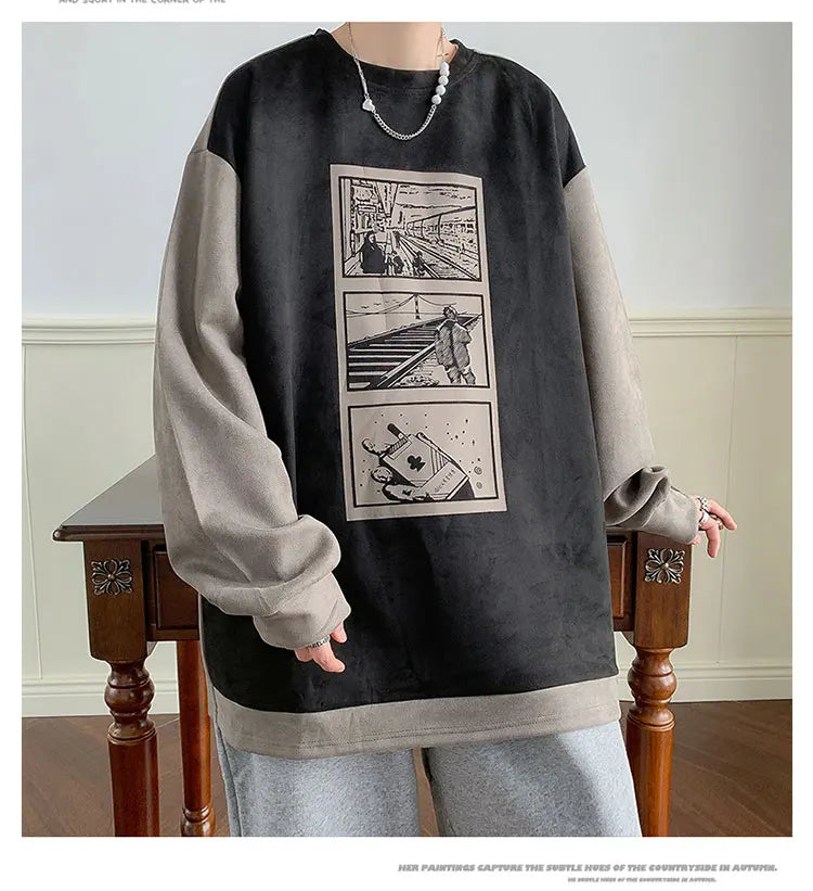 HEARUJOY  -  Mens Crewneck Sweatshirt Men Graffiti Oversized Japanese Streetwear Hip Hop Black Hoodie Men Sweatshirts Hoodies