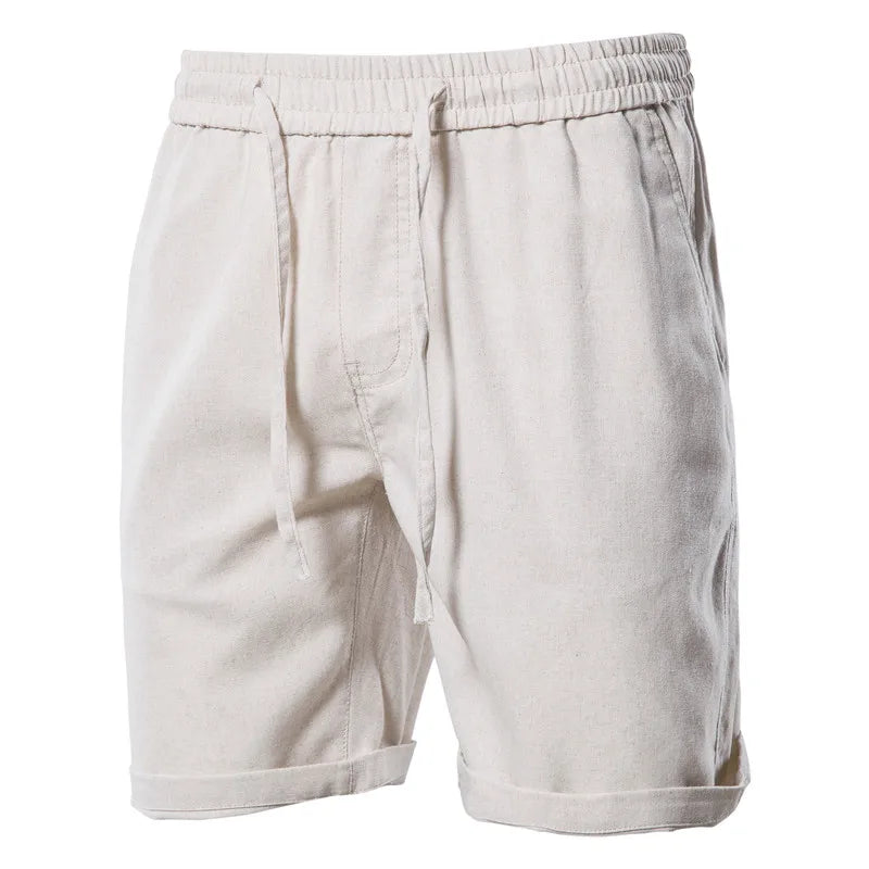 Hearujoy Cotton Linen Men's Shorts Solid Color Breathable Casual Gym Shorts Men Summer Beach Fashion Shorts for Men