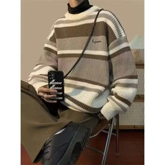 HEARUJOY  -  Men's Retro Striped Contrast Thickened Trendy Brand Loose Sweater Jacket