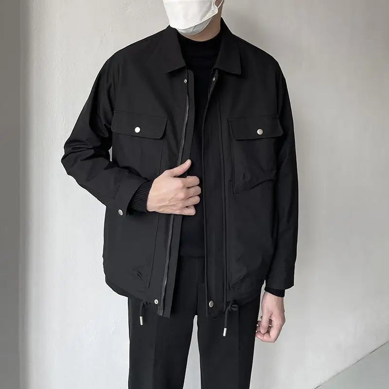 HEARUJOY  -  Lapel men's spring and autumn casual workwear Korean style fashion black short