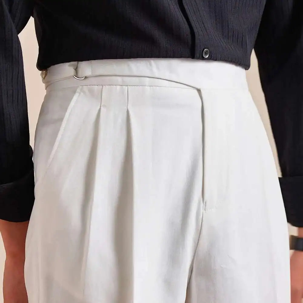 HEARUJOY  -  Pure Cotton Casual Pant Men Double Pleated High Waisted Breathable Trousers Business Casual Formal Pants Men Social Trousers