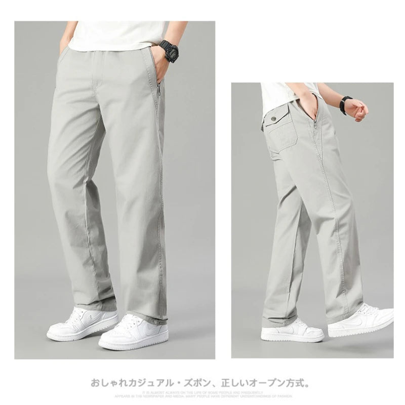 HEARUJOY  -  5XL 6XL Big Size 100% Cotton Men's Cargo Pants Casual Loose Straight Pants Cotton Long Trousers Zipper Pockets Jogger Pants Men