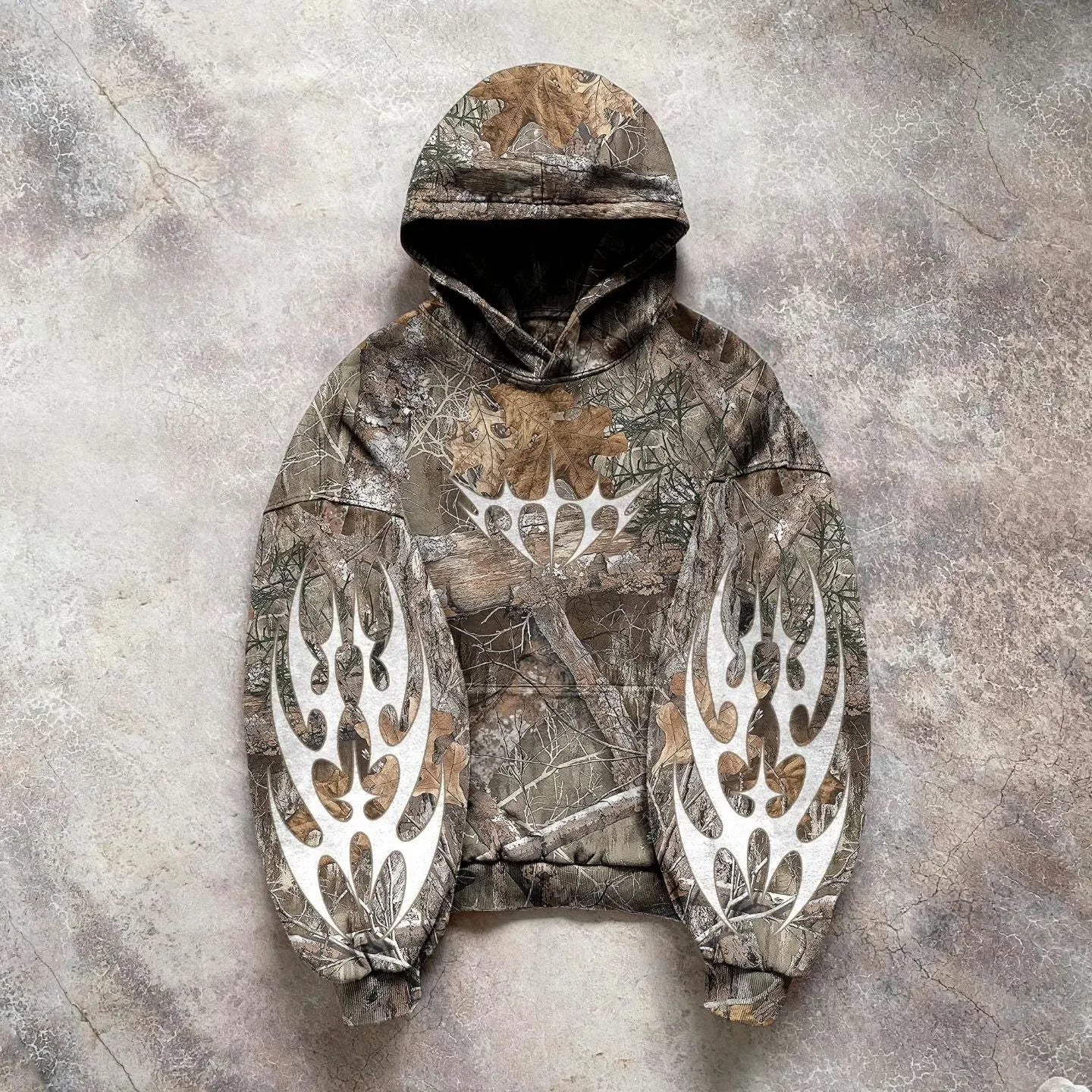 Hearujoy Y2k Hoodie New Leaf pattern Camouflage Loose Sweatshirt Mens Womens American Retro Street Hip Hop Streetwear Unisex Camo Hoodies