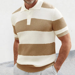 HEARUJOY  -  Men's New Polo Shirt Color Striped Short-sleeved Lapel Casual Sweater Top