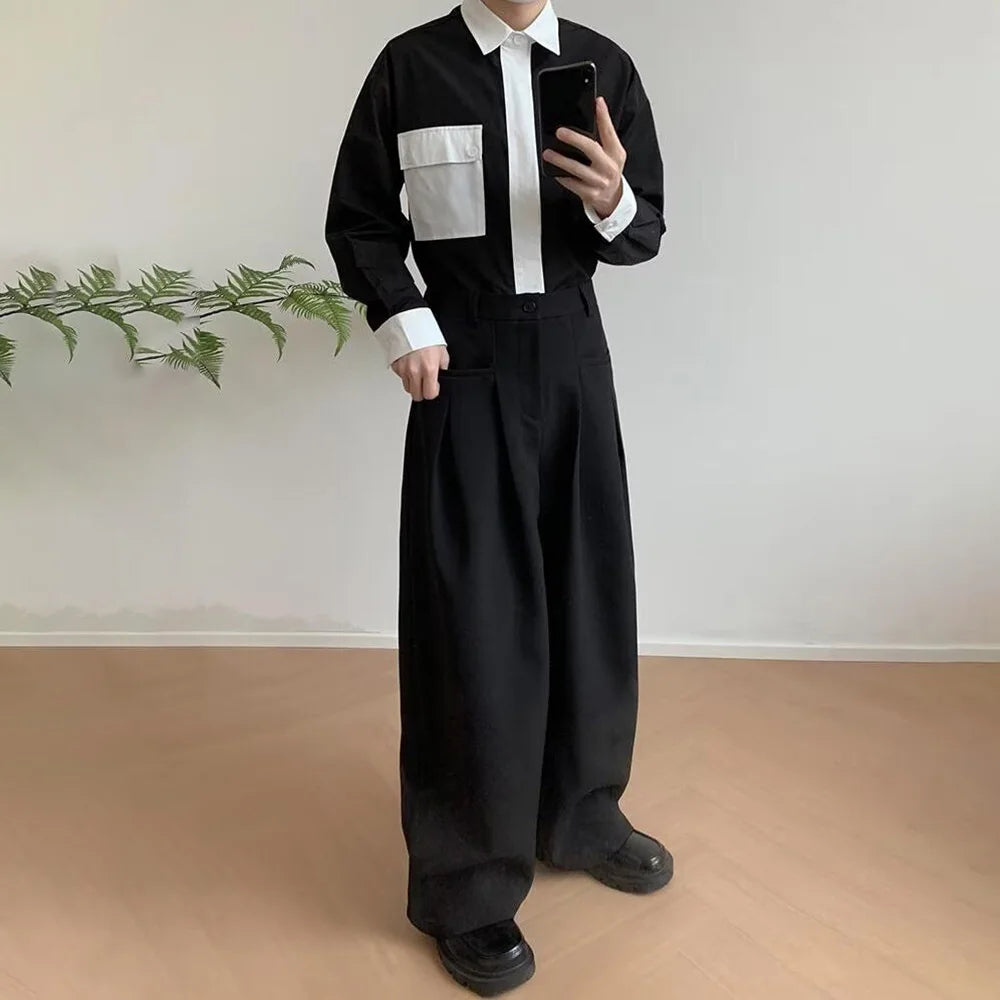 HEARUJOY  -  Mens Suit Trousers Pocket Casual Wide Leg Pants Summer Office Business All-Match Elegant British Straight Pants Men'S Clothing