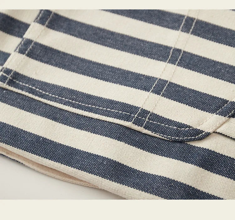 HEARUJOY  -  Vintage Men's American Retro Motorcycle Overalls Striped Bib Denim Jumpsuit 100% Cotton Autumn Pants Heavyweight