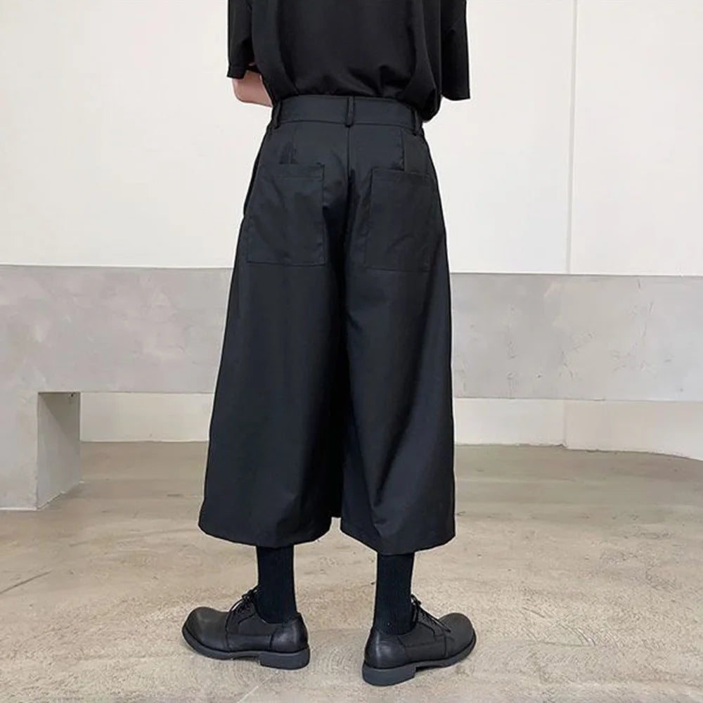 HEARUJOY  -  Mens Culottes Asymmetrical Double-Layer Casual Hakama Streetwear Fashion Outdoor Daily Youth Plain Wide-Leg Pants Men'S Clothing