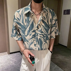 Hearujoy Japanese Summer Ice Silk Flower Shirt for Men Short Sleeve Loose Casual Harajuku Oversized New Thin Hawaiian Shirt Men