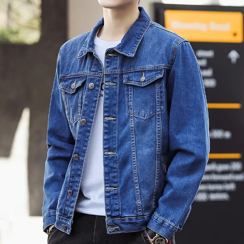 HEARUJOY  -  Spring and Autumn Men's New Spliced Turn-down Colla Button Pocket Fashion Solid Color Loose Comfortable Long Sleeve Jackets