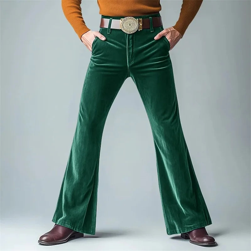 HEARUJOY  -  Spring Autumn Vintage Casual Velvet Flared Pants Men High Street Trendy Suit Trousers Vintage Comfortable Vacation Trousers