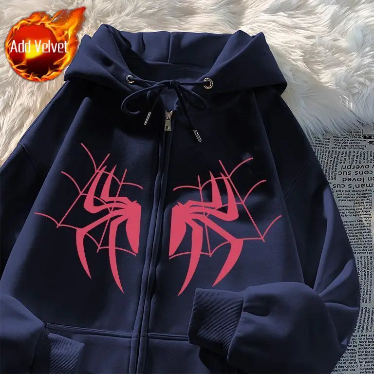HEARUJOY  -  Man Hoodies Spider Funny Designer Novelty and Sweat Shirt Pastel Color High Quality Aesthetic Full Zip Up Sweatshirts for Men