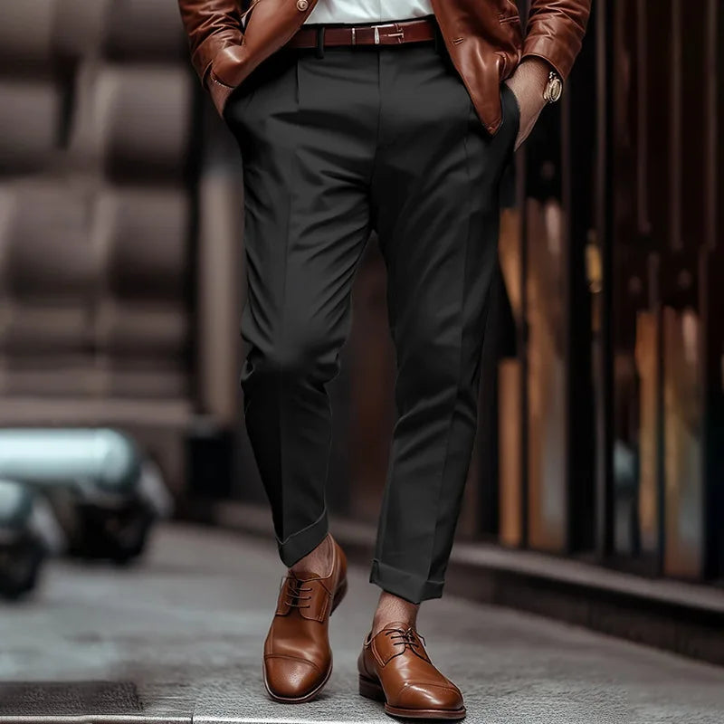 HEARUJOY  -  Fashion Men business Casual Suit Pants Diagonal Pocket Comfort Breath Straight Trouser Spring  Autumn Daily Leisure Pant For Man