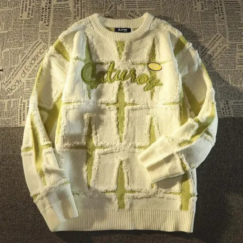 HEARUJOY  -  American Retro High Street Star Sweater Men's Spring Autumn Loose Lazy Style Oversize Japanese Knitted Jacket