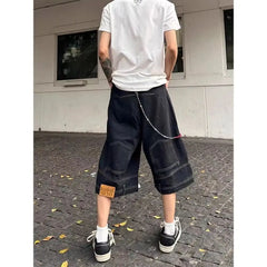 HEARUJOY  -  Hip Hop Retro Waist Inverted Design Men Denim Shorts Instagram Gothic Street Apparel Loose Straight Leg Pants Sports Pants