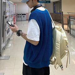 HEARUJOY  -  Men's Clothing Sleeveless Vest Blue Waistcoat Knit Sweater Male V Neck Red Thick Winter Sheap High Quality Replica Street Ugly A
