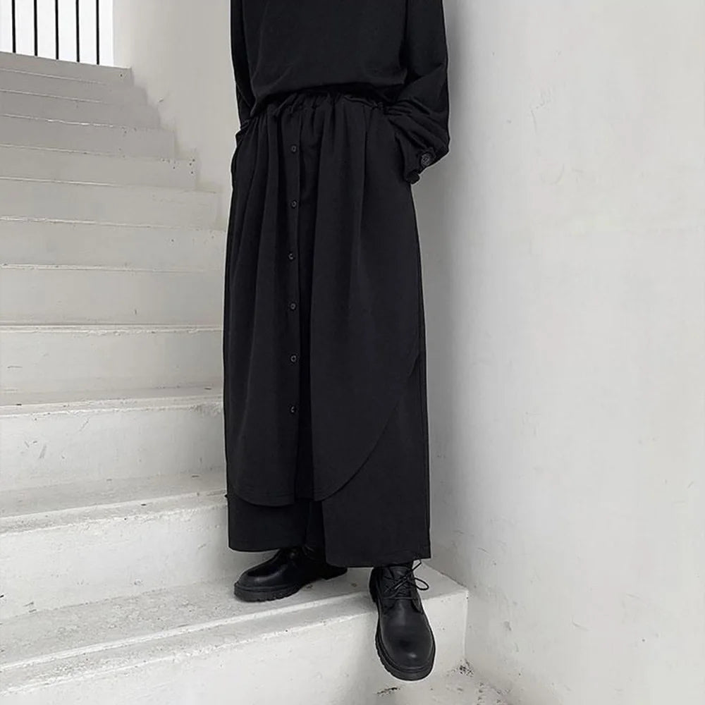 HEARUJOY  -  Men Culottes Y2k Double-Layer Breasted Design Harem Casual Pants Streetwear Trend Outdoor Wide-Leg Pants Men'S Clothing