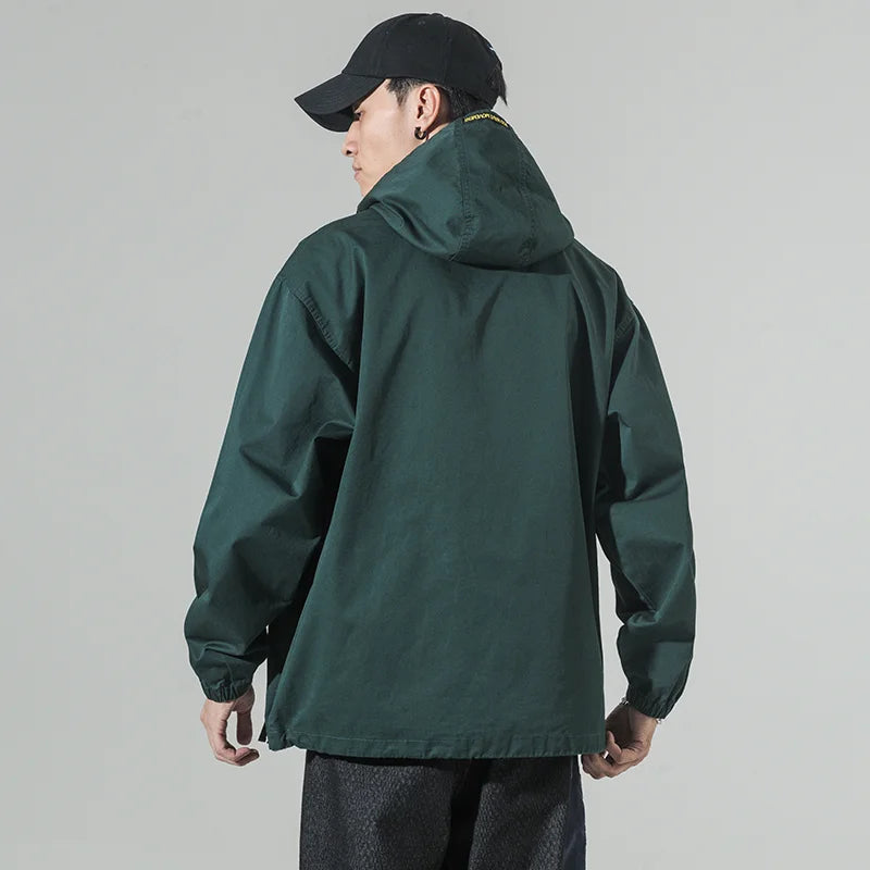 Hearujoy Sweatshirt Men's Pullover Solid Color Top Men's Hooded Half Zipper Loose and Versatile Trendy Men's Outerwear Top